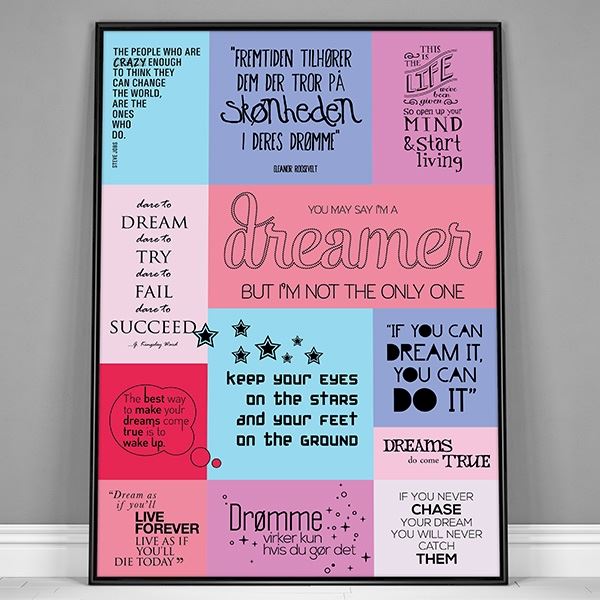 Plakat med citater om drømme, farver 