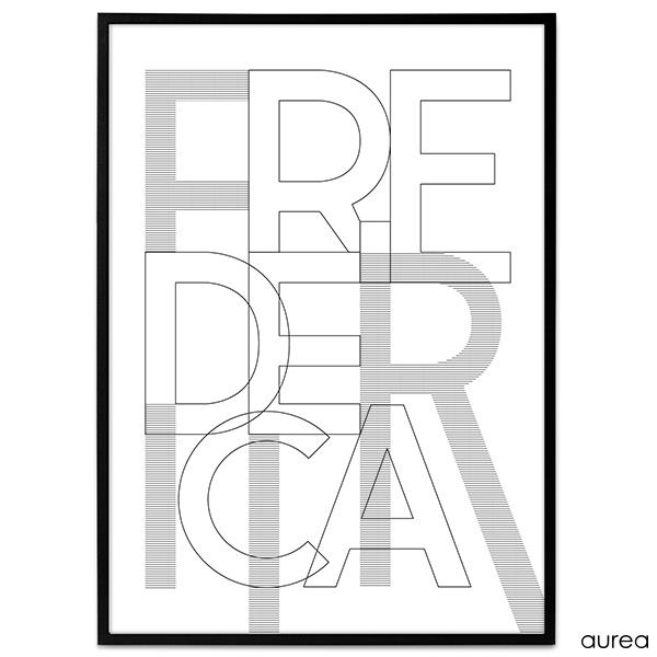 Plakat med bynavn i sort og hvid, Fredericia
