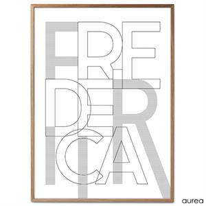 Plakat med bynavn Fredericia i sort og hvid