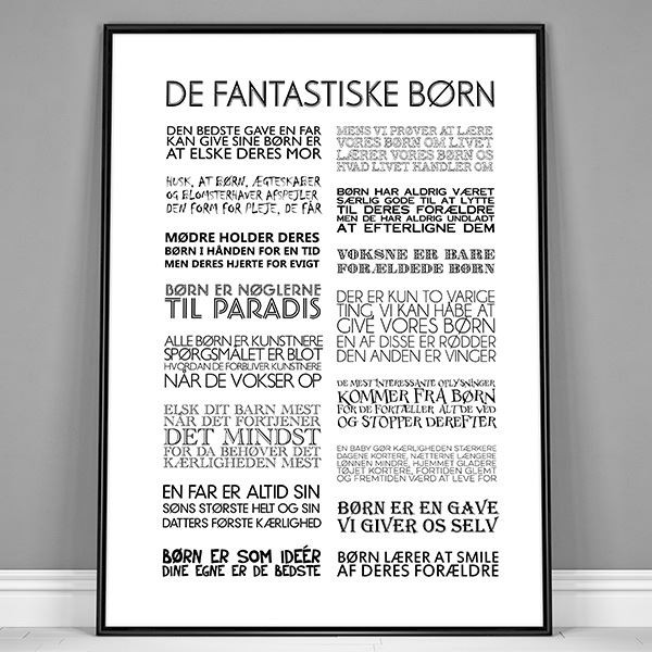 Plakat om de fantastiske børn, sort og hvid