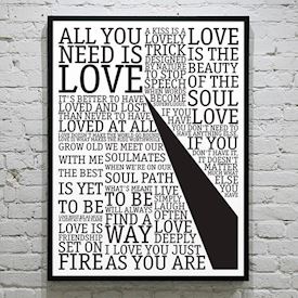 Plakat med Citatcollage - Love, love, love - Sort/Hvid
