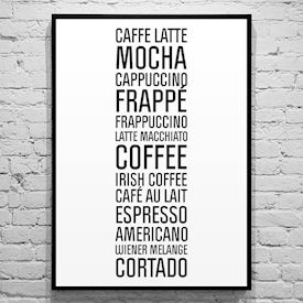 Plakat - Kaffe kort - sort/hvid