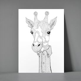 Postkort  - Giraf med prikket skjorte