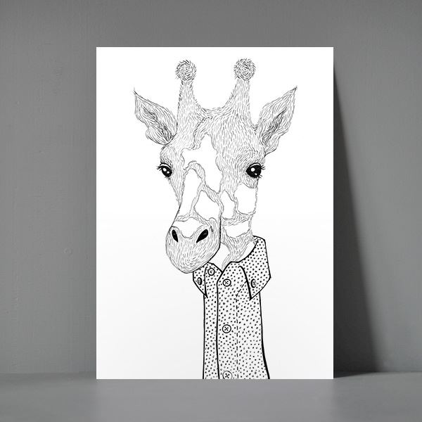 Postkort  - Giraf med prikket skjorte