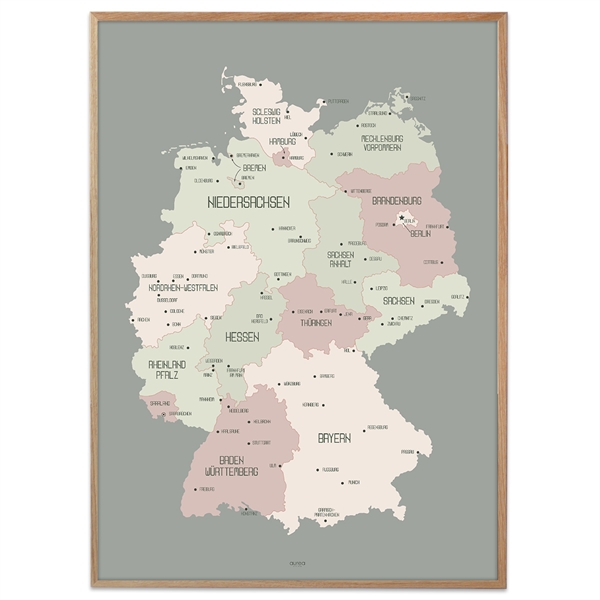 Plakat med kort over Tyskland